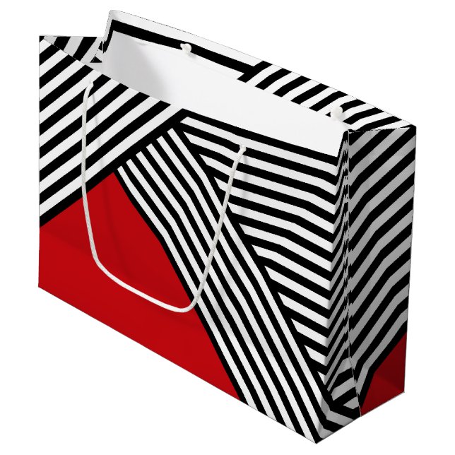 Black and white stripes with red triangle large gift bag (Front Angled)