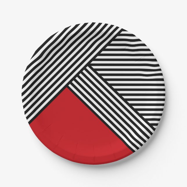 Black and white stripes with red triangle paper plate (Front)