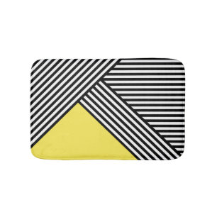 Black and white stripes with yellow triangle  bath mat