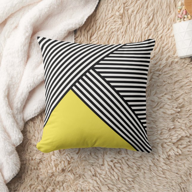 Black and white stripes with yellow triangle  cushion (Blanket)