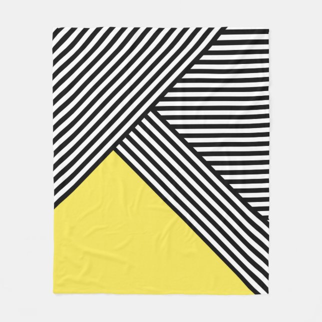 Black and white stripes with yellow triangle  fleece blanket (Front)