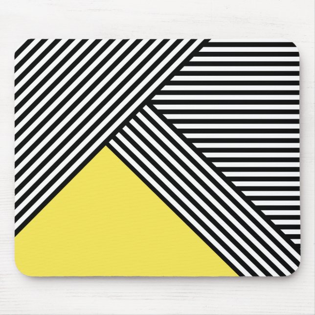 Black and white stripes with yellow triangle  mouse mat (Front)