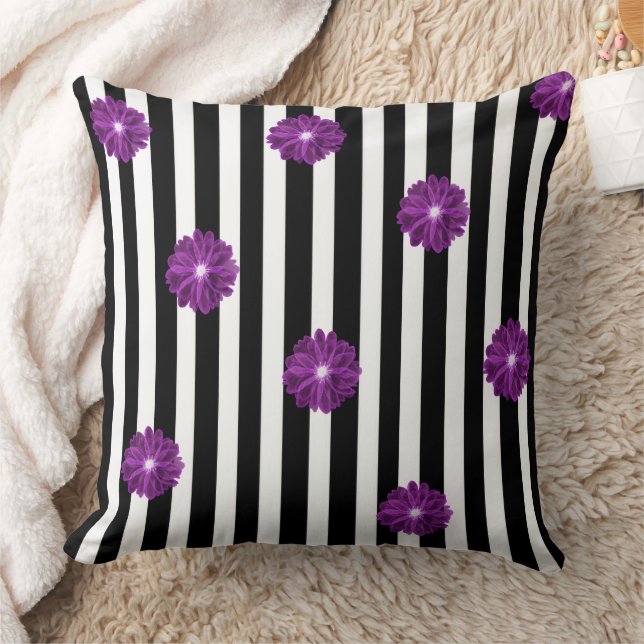 Black and White Stripes Xray Flower Watercolor Cushion (Blanket)