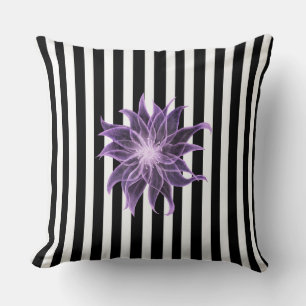 Black and White Stripes Xray Flower Watercolor Cushion