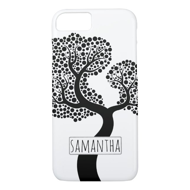 Black and white stylised tree and name Case-Mate iPhone case (Back)
