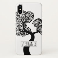 Black and white stylised tree and name