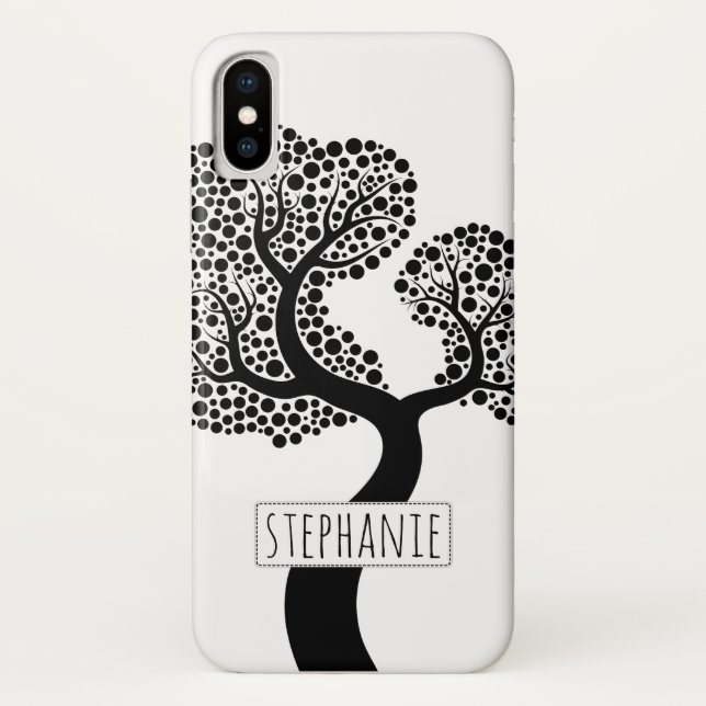 Black and white stylised tree and name Case-Mate iPhone case (Back)