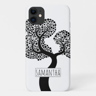 Black and white stylised tree and name iPhone 11 case
