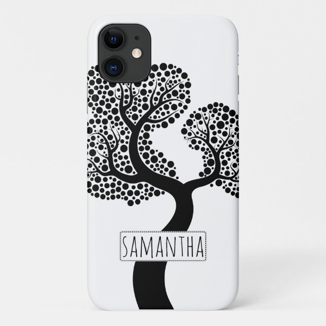 Black and white stylised tree and name Case-Mate iPhone case (Back)