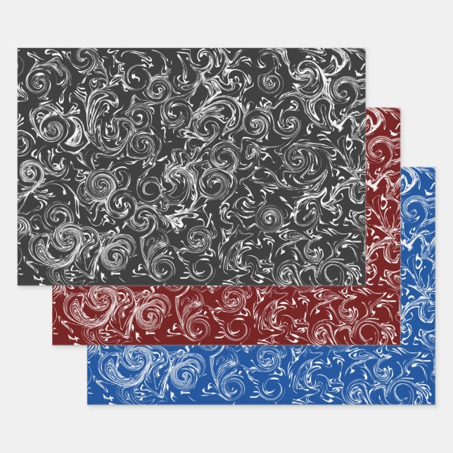 Black and White Stylish Cloth Elegant White Stroke Wrapping Paper Sheet (Set)