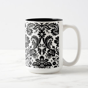 Black and white stylish damask pattern Two-Tone coffee mug