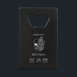 Black and white Stylish Groomsmen Wedding Gift<br><div class="desc">Make a memorable gift to your best man with this stylish black and white rockabilly and gothic wedding groosmen credit card bottle opener! This modern black and white wedding bottle opener features skull, lettering other gothic elements, making it perfect for those who want to add a rock and roll twist...</div>