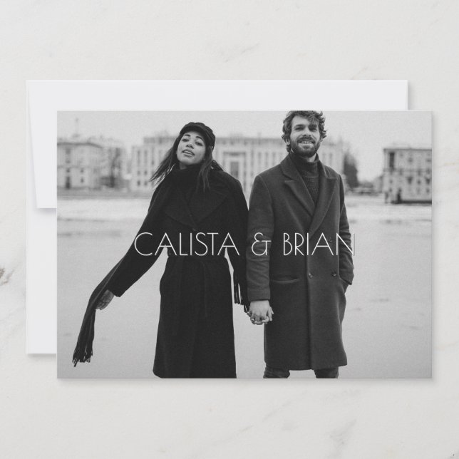 Black and white stylish photo wedding invitation (Front)