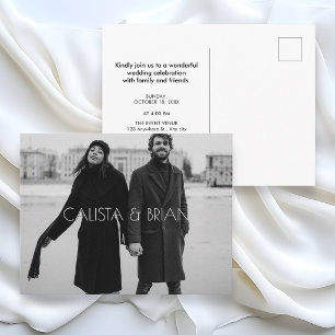 Black and white stylish photo wedding postcard