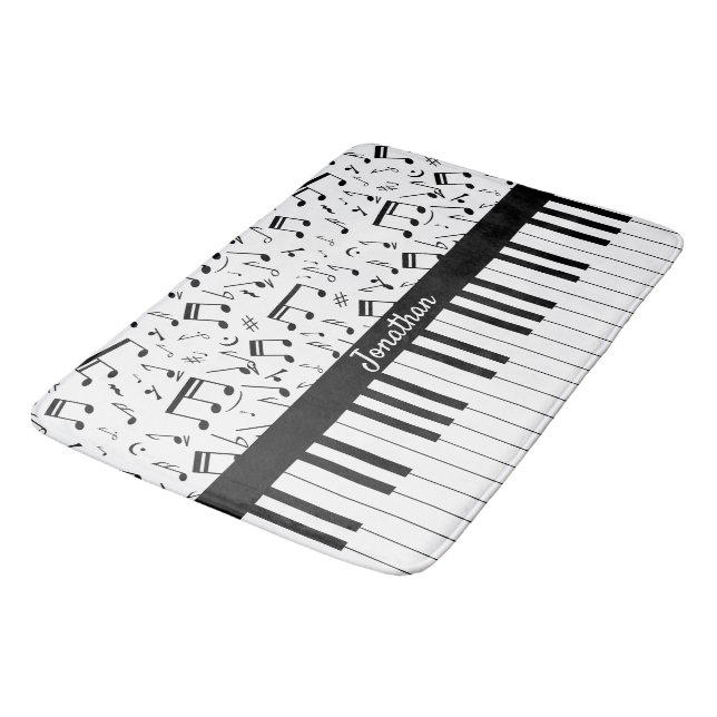 Black and White stylish piano keys and music notes Bath Mat (Angled)