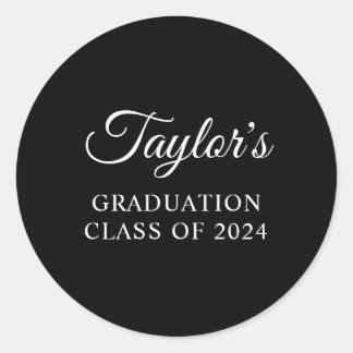 Black and White Stylish Script Graduation Classic Round Sticker