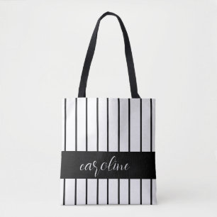 Black and White Stylish Striped Tote Bag