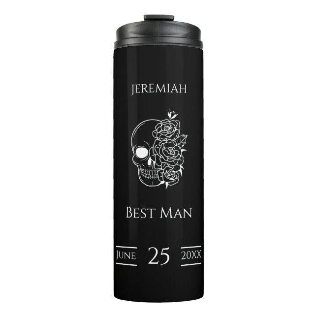 Black and white Stylish Wedding Best Man Gift Thermal Tumbler (Front)