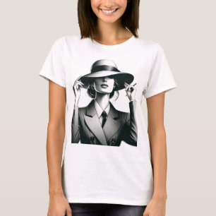 Black and white stylish women potrait T-shirt