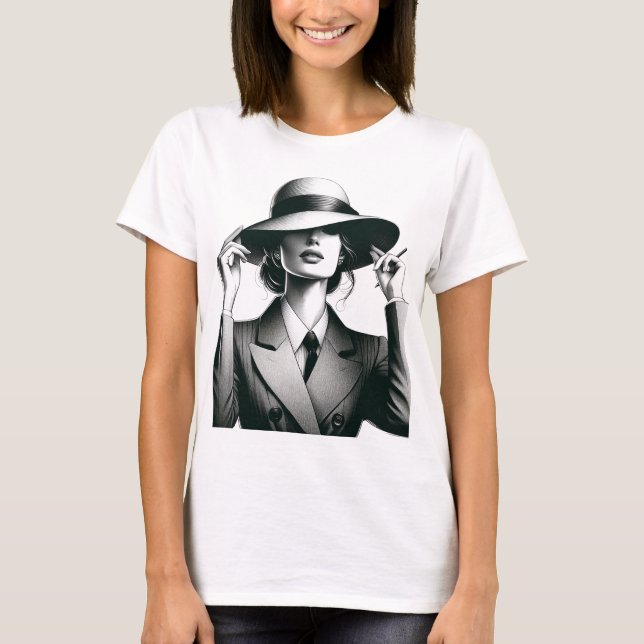 Black and white stylish women potrait T-shirt (Front)