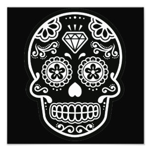 Black and White Sugar Skull Diamond Photo Print