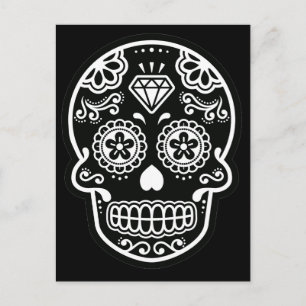 Black and White Sugar Skull Diamond Postcard