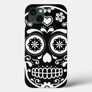Black and White Sugar Skull Heart iPhone 13 Case
