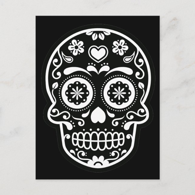 Black and White Sugar Skull Heart Postcard (Front)
