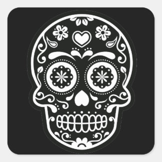 Black and White Sugar Skull Heart Square Sticker