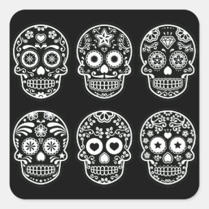 Black and White Sugar Skull Square Sticker