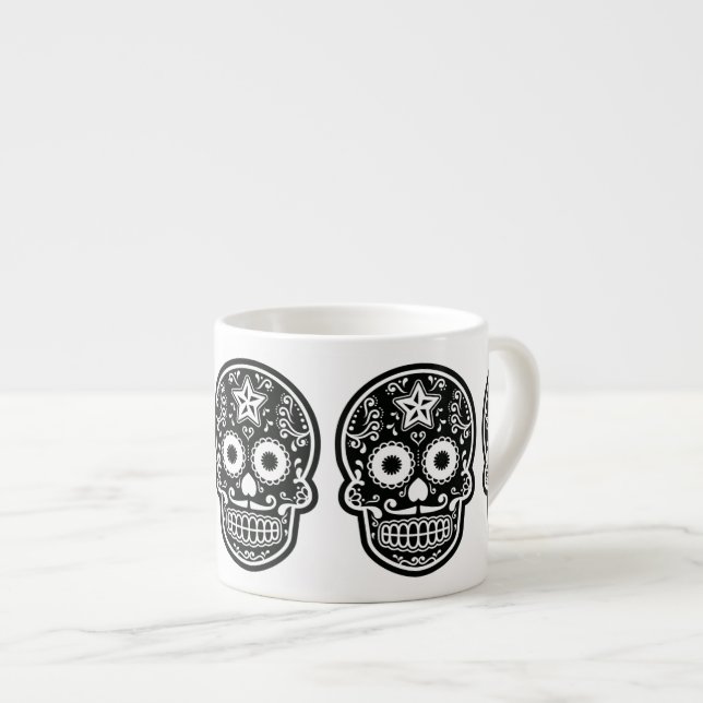 Black and White Sugar Skull Star Espresso Cup (Front Right)