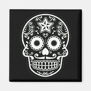 Black and White Sugar Skull Star Magnet