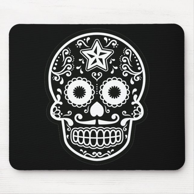 Black and White Sugar Skull Star Mouse Mat (Front)