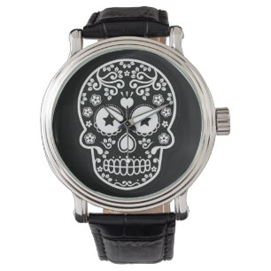 Black and White Sugar Skull Starry Eyes Watch