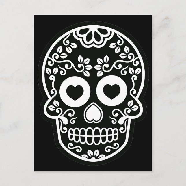 Black and White Sugar Skull Vine Postcard (Front)