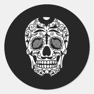 Black and White Sugar Skull With Rose Eyes Classic Round Sticker