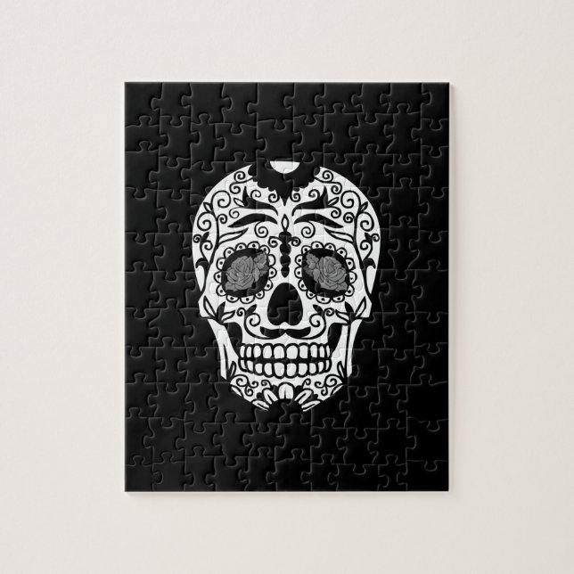 Black and White Sugar Skull With Rose Eyes Jigsaw Puzzle (Vertical)