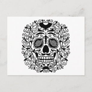 Black and White Sugar Skull With Rose Eyes Postcard