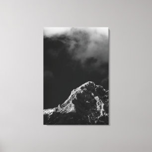 Black and white sun illuminated mountain canvas print