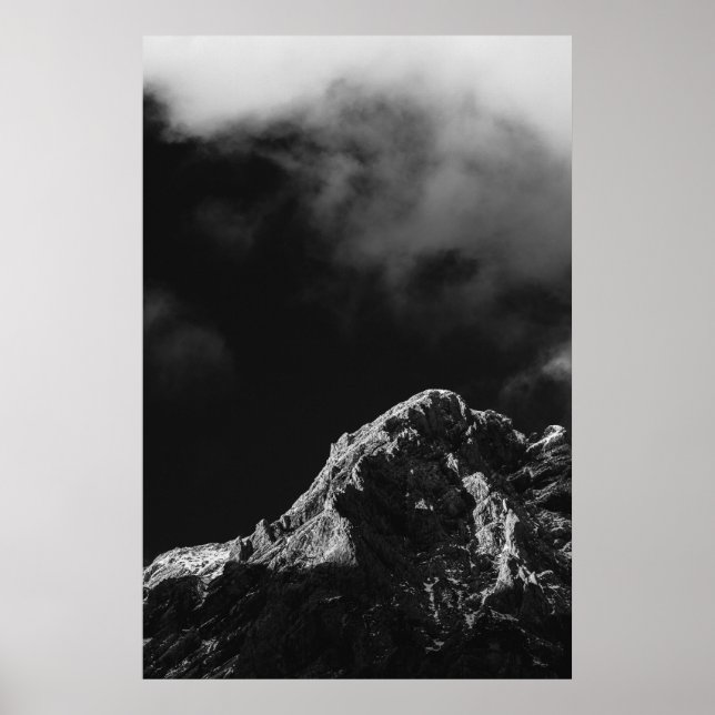 Black and white sun illuminated mountain poster (Front)