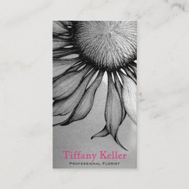 Black and White Sunflower Business Card (Front)