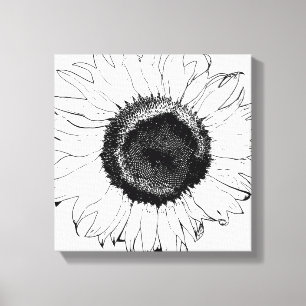 Black and White Sunflower Canvas Print