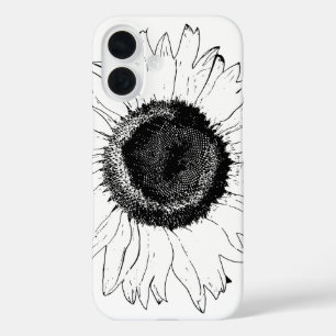 Black and White Sunflower iPhone 16 Case