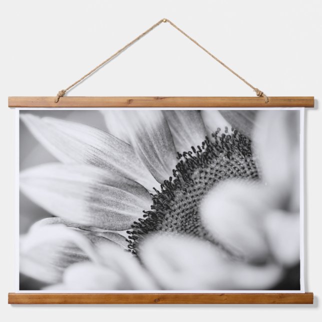 Black and White Sunflower close up Hanging Tapestry (Front)