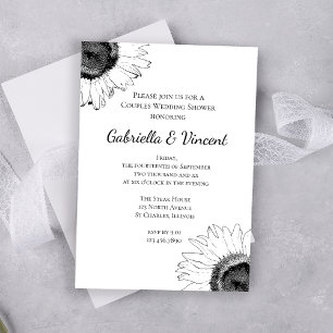 Black and White Sunflower Couples Wedding Shower Invitation