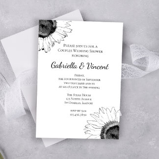 Black and White Sunflower Couples Wedding Shower Invitation
