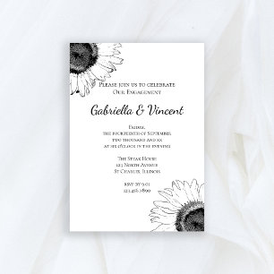 Black and White Sunflower Engagement Party Invitation