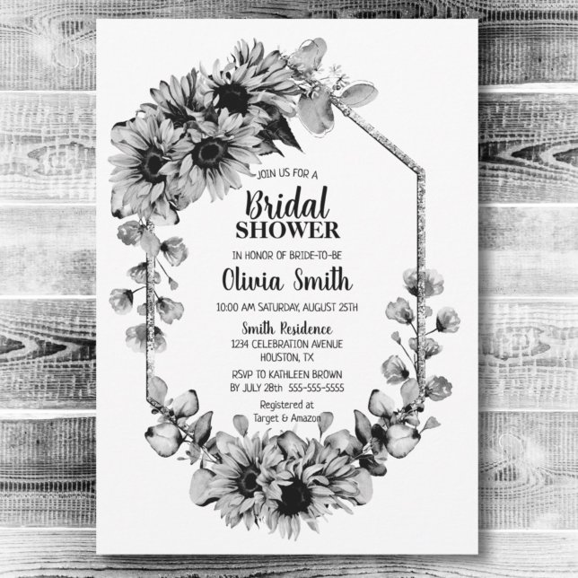 Black and White Sunflower Floral Bridal Shower Invitation (Creator Uploaded)