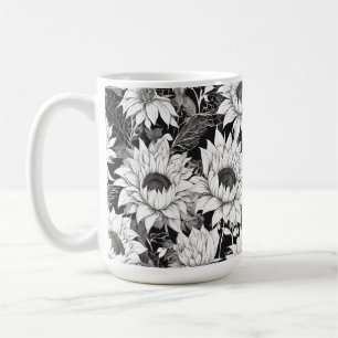 Black and White Sunflower Mug. Coffee Cup Gift Her