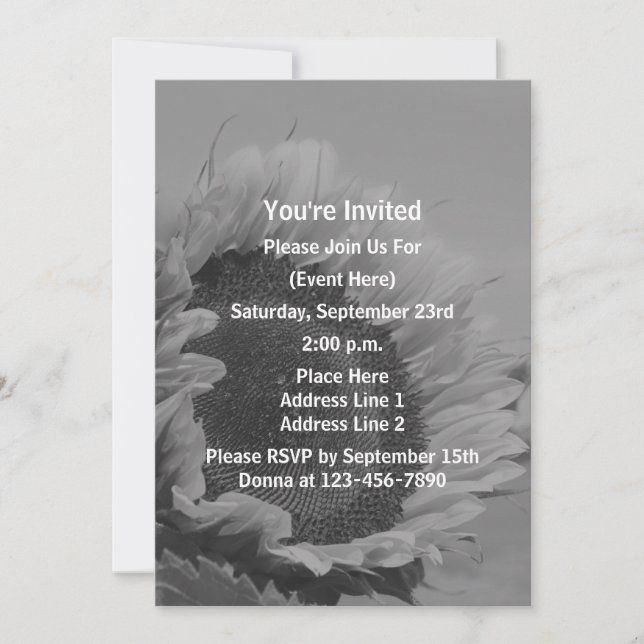 Black And White Sunflower Party Invitation (Front)